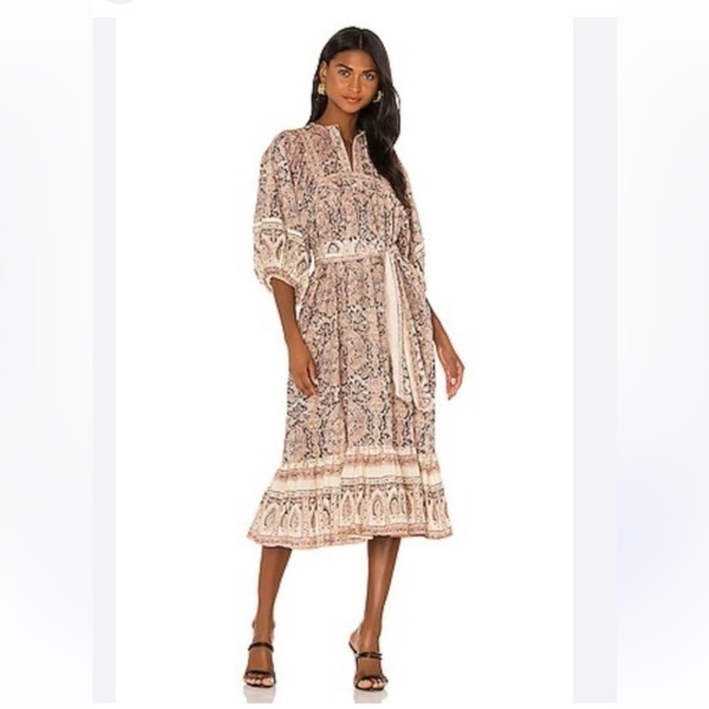 Cleobella Magdalena Midi Dress Rishi Border Celia Maxi Dress Cream Pink Small